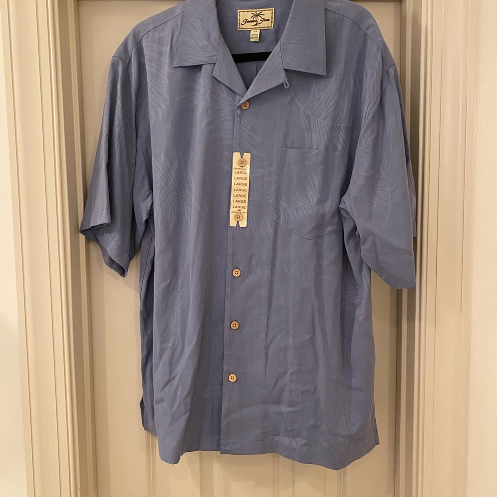 NEW Jamaica Jaxx Men's 100% Silk Blue Hawaiian Button Down Shirt
